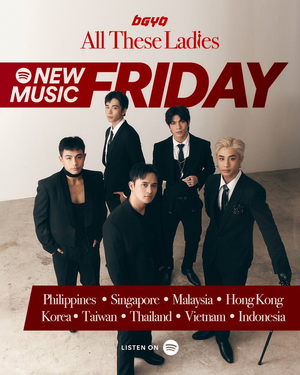 Certified Kapamilya (@certkap) on Twitter photo <a href="/bgyo_ph/">BGYO_PH</a> <a href="/Spotify/">Spotify</a> <a href="/SpotifyPH/">Spotify Philippines</a> <a href="/SpotifySG/">Spotify Singapore</a> <a href="/SpotifyMY/">Spotify Malaysia</a> <a href="/SpotifyHK/">Spotify Hong Kong</a> <a href="/SpotifyKR/">Spotify Korea</a> <a href="/SpotifyVietnam/">Spotify Vietnam</a> <a href="/SpotifyID/">Spotify Indonesia</a> <a href="/BGYO_Gelo/">Gelo Rivera</a> <a href="/BGYO_Akira/">Akira Morishita</a> <a href="/BGYO_JL/">JL Toreliza</a> <a href="/BGYO_Mikki/">Mikki</a> <a href="/BGYO_Nate/">Nate Porcalla</a> ‘All These Ladies’ is taking the spotlight on multiple New Music Friday Playlists on <a href="/Spotify/">Spotify</a>! ❤️🔥
Keep streaming on Spotify:
🔗 orcd.co/bgyoallthesela…
<a href="/SpotifyPH/">Spotify Philippines</a>
<a href="/SpotifySG/">Spotify Singapore</a>
<a href="/SpotifyMY/">Spotify Malaysia</a>
<a href="/SpotifyHK/">Spotify Hong Kong</a>
<a href="/SpotifyKR/">Spotify Korea</a>
<a href="/SpotifyVietnam/">Spotify Vietnam</a>
<a href="/SpotifyID/">Spotify Indonesia</a>
#BGYO #BGYO_AllTheseLadies <a href="/bgyo_ph/">BGYO_PH</a> <a href="/Spotify/">Spotify</a> <a href="/SpotifyPH/">Spotify Philippines</a> <a href="/SpotifySG/">Spotify Singapore</a> <a href="/SpotifyMY/">Spotify Malaysia</a> <a href="/SpotifyHK/">Spotify Hong Kong</a> <a href="/SpotifyKR/">Spotify Korea</a> <a href="/SpotifyVietnam/">Spotify Vietnam</a> <a href="/SpotifyID/">Spotify Indonesia</a> <a href="/BGYO_Gelo/">Gelo Rivera</a> <a href="/BGYO_Akira/">Akira Morishita</a> <a href="/BGYO_JL/">JL Toreliza</a> <a href="/BGYO_Mikki/">Mikki</a> <a href="/BGYO_Nate/">Nate Porcalla</a> ‘All These Ladies’ is taking the spotlight on multiple New Music Friday Playlists on <a href="/Spotify/">Spotify</a>! ❤️🔥
Keep streaming on Spotify:
🔗 orcd.co/bgyoallthesela…
<a href="/SpotifyPH/">Spotify Philippines</a>
<a href="/SpotifySG/">Spotify Singapore</a>
<a href="/SpotifyMY/">Spotify Malaysia</a>
<a href="/SpotifyHK/">Spotify Hong Kong</a>
<a href="/SpotifyKR/">Spotify Korea</a>
<a href="/SpotifyVietnam/">Spotify Vietnam</a>
<a href="/SpotifyID/">Spotify Indonesia</a>
#BGYO #BGYO_AllTheseLadies