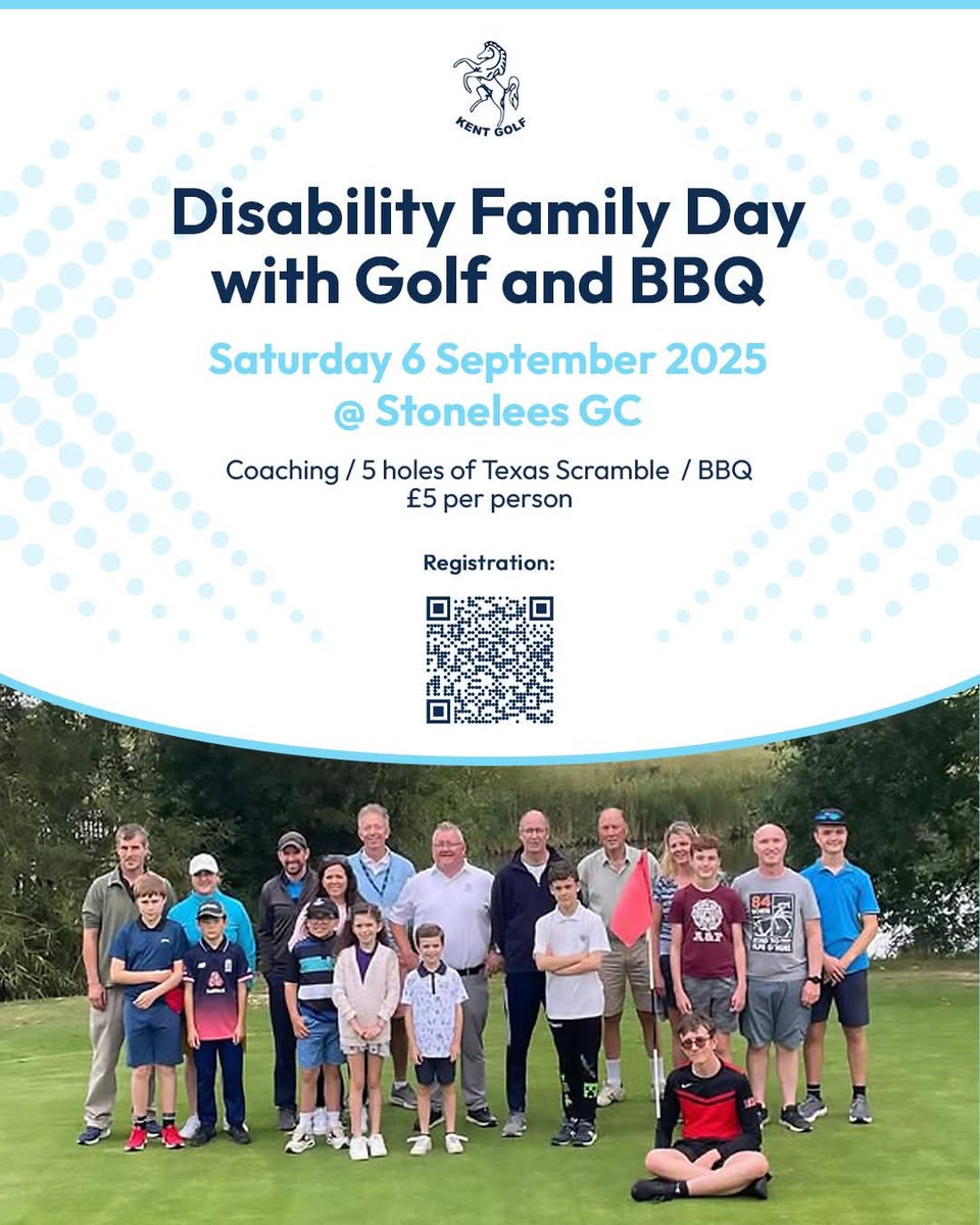 Kent_Golf_'s tweet photo. Our Disability Family Day with Golf and BBQ will be held on Saturday 6 September at @Stonelees ⛳️

Find out more &amp; register ➡️ https://t.co/NIMwEm6Cgm

#LearningDisabilityWeek #learningdisability #inclusivesport #disabilitygolf #disabilityinclusion #sportforall #golfday #KentGolf https://t.co/raKfLqsKps