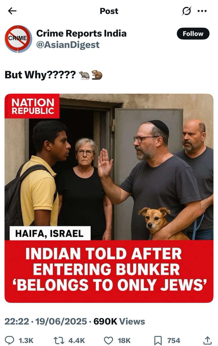 Even the dog made it to the bunker… but the Indian was left outside like a disposable asset. That’s how much “value” Israelis place on their so-called allies. Keep waving flags, maybe one day they’ll toss you a bone too. #IranIsraelConflict