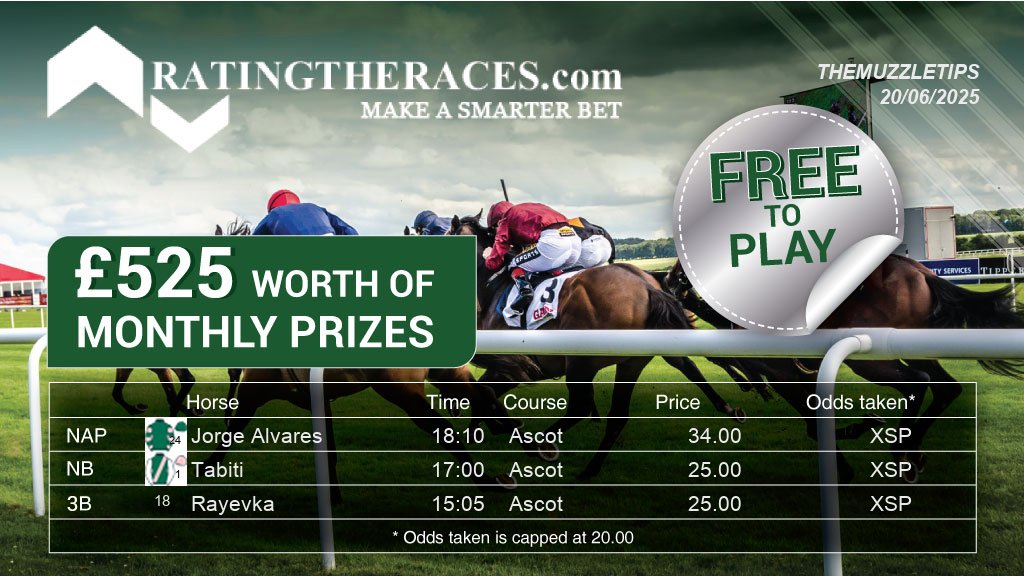 TheMuzzleTips's tweet photo. My #RTRNaps are:

Jorge Alvares @ 18:10
Tabiti @ 17:00
Rayevka @ 15:05

Sponsored by @RatingTheRaces - Enter for FREE here: https://t.co/c0QTVa0ySl https://t.co/mlsgpRAkia