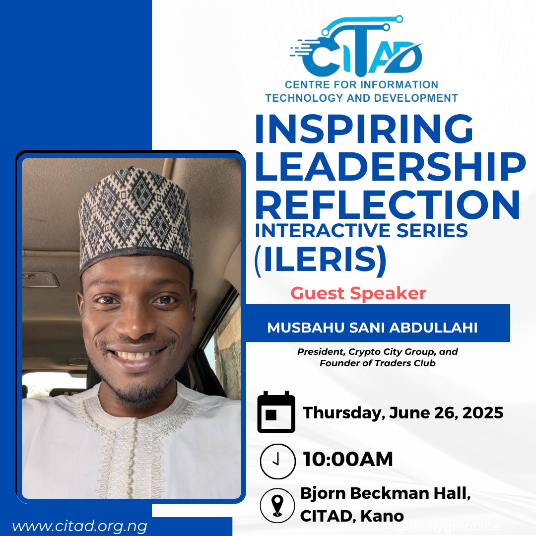 CITAD (@ictadvocates) on Twitter photo This month, in our Inspiring Leadership Reflection Interactive Series (ILERIS), we are hosting a young innovator who has excelled in the crypto business. Join us on Thursday, June 26, for this worthwhile session with Musbahu S. Abdullahi, the President of Crypto City Group <a href="/YZYau/">Yunusa Ya'u</a> This month, in our Inspiring Leadership Reflection Interactive Series (ILERIS), we are hosting a young innovator who has excelled in the crypto business. Join us on Thursday, June 26, for this worthwhile session with Musbahu S. Abdullahi, the President of Crypto City Group <a href="/YZYau/">Yunusa Ya'u</a>