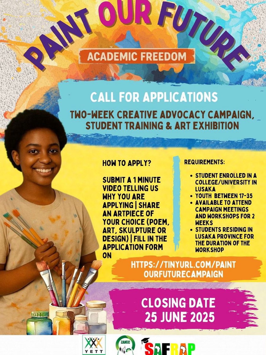 Call for Applications 🚨

The Paint Our Future campaign is searching for passionate student artists, poets, photographers, designers, or digital creators who believe in the right to express themselves freely, learn without fear, and shape the future of education. 

This is you?