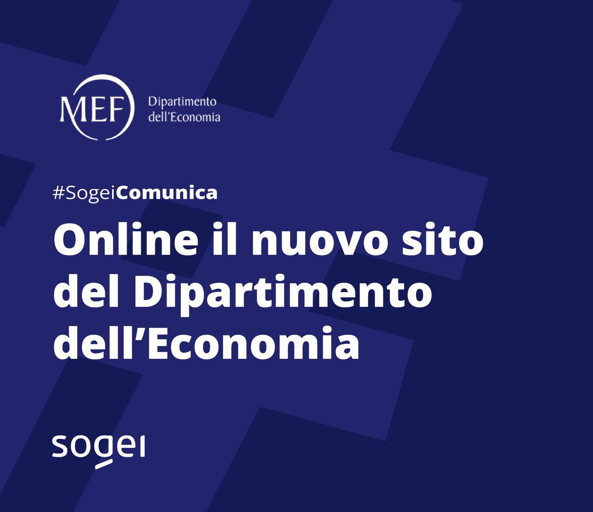 Online il nuovo sito del Dipartimento dell’Economia del <a href="/MEF_GOV/">MEF</a>, realizzato da #Sogei. 
All’interno contenuti divulgativi su antifrode, concessioni, opendata e molto altro.

👉 sogei.it/it/sogei-homep…

#SogeiComunica