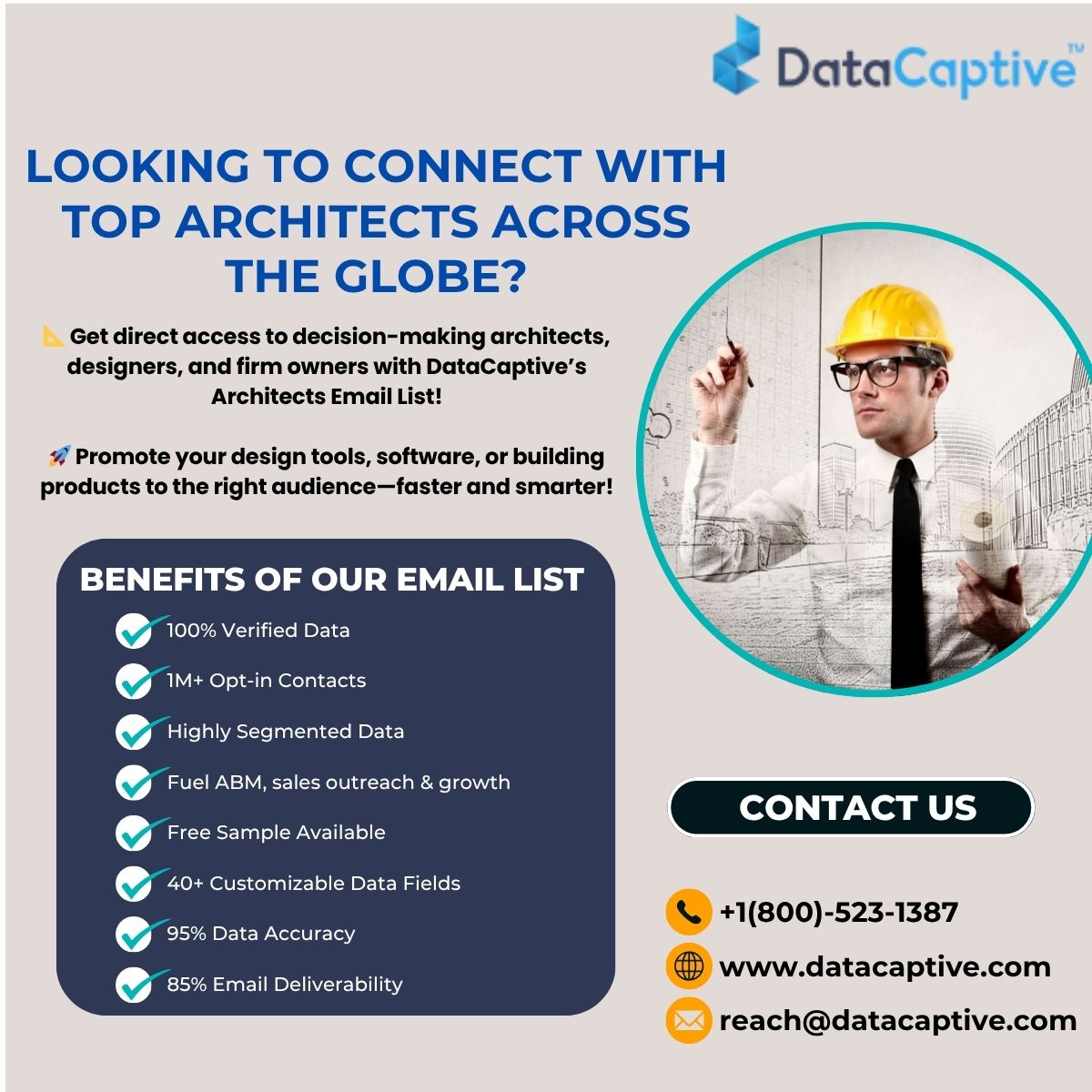 RubyMathew007's tweet image. 🏗️ Want to reach top architects in the US, UK, Canada &amp;amp; Europe?

Get 100% verified, opt-in &amp;amp; compliant data with DataCaptive’s Architects Email List!

📩 Claim your FREE sample list today!-tinyurl.com/4436j9

#ArchitectLeads #B2BMarketing #DataCaptive #EmailList