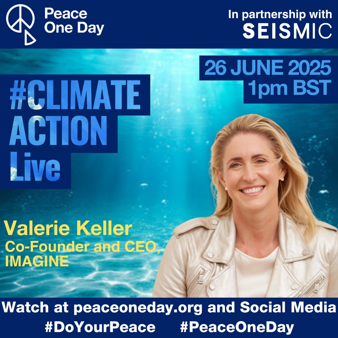 Peace One Day is proud to announce that Valerie Keller (<a href="/Valerie_Keller_/">Valerie Keller</a> ), Co-Founder and CEO of IMAGINE, will be participating in #ClimateActionLive, broadcasting on the 26th of June.
 
Follow our social media for announcements and watch live at peaceoneday.org