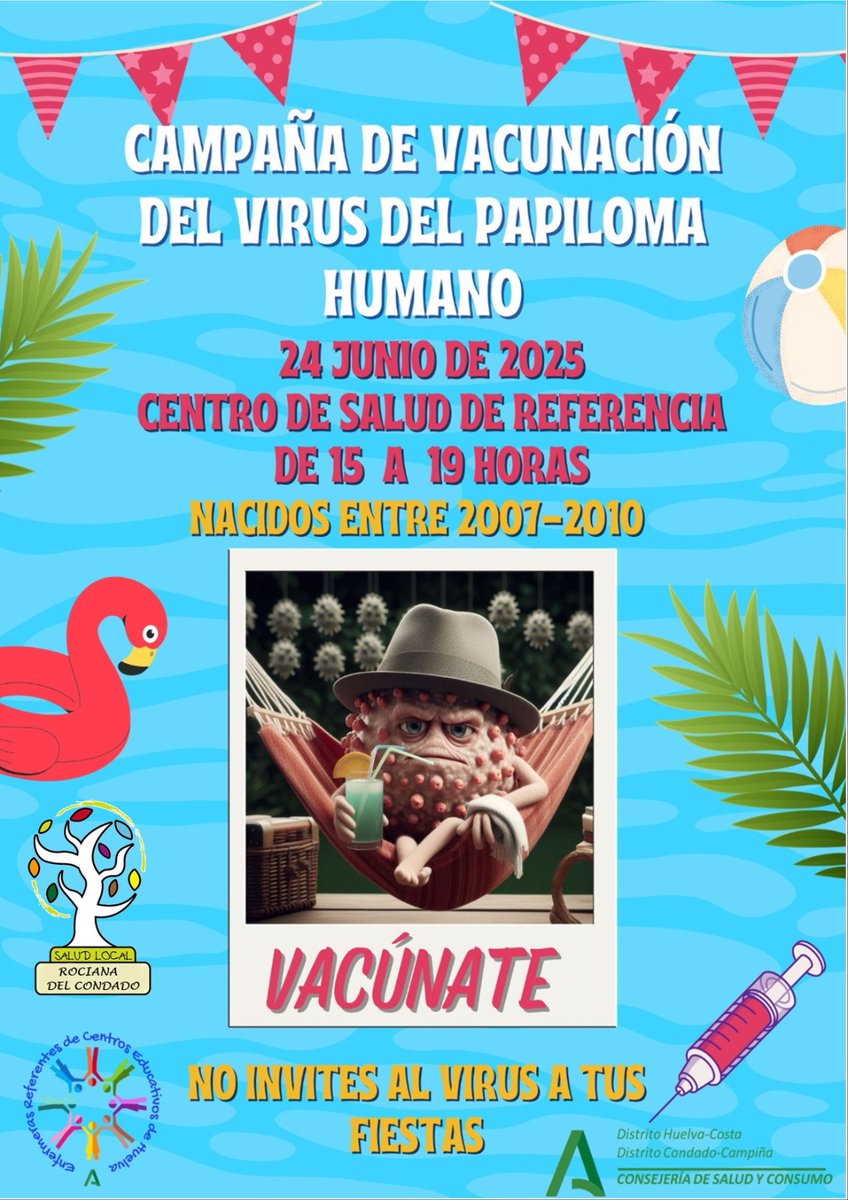 #RocianaDelCondadoRELAS te anima a vacunarte del virus del papiloma humano. 
Recuerda las vacunas evitan enfermedades.
Más información en el cártel.
Prevenir para #Localizarlasalud