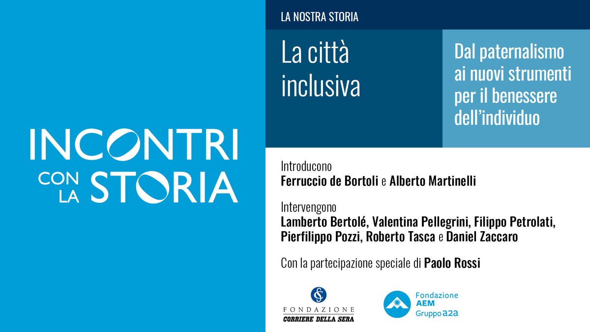 25 giugno, ore 17.45, alla #FondazioneAEM (Piazza Po 3, MI): “La città inclusiva". Con <a href="/DeBortoliF/">Ferruccio de Bortoli</a>, Alberto Martinelli, Lamberto Bertolé, Valentina Pellegrini, Filippo Petrolati, Pierfilippo Pozzi, Roberto Tasca, Daniel Zaccaro, Paolo Rossi.
Prenotati qui: eventbrite.it/e/incontri-con…