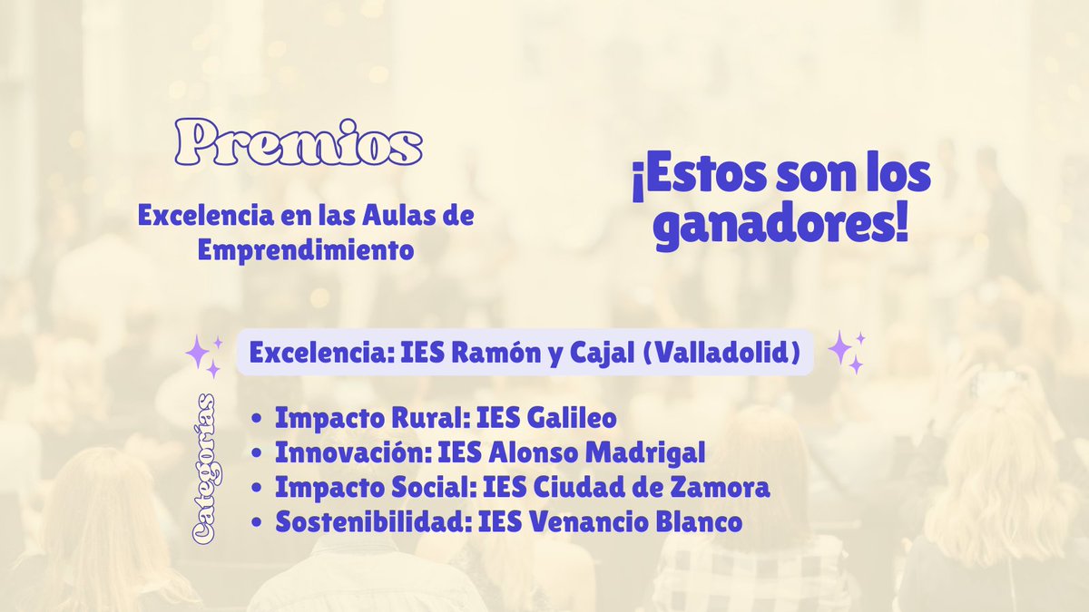 🏆 Ya conocemos a los ganadores de los Premios Aulas de Emprendimiento CyL 2025 ¡Descúbrelos!

📅 Entrega: 3 de octubre en #FPTalks

#HazQuePase #AulasDeEmprendimiento #FPconFuturo