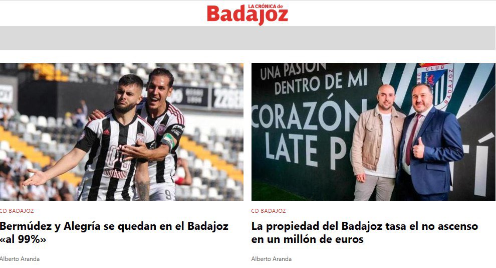 Alberto Aranda (@albertomaranda) on Twitter photo Viernes de novedades en <a href="/crobadajoz/">La Crónica de Badajoz</a>
➡️ Bermúdez y Alegría, muy cerca de seguir en el <a href="/CDBadajoz/">CD Badajoz</a>
➡️ Lanuspe tasa en un millón de euros el no ascenso del equipo por todos los pagos que se vienen sin una campaña de abonos que respalde.
Todo ello, aquí: lacronicabadajoz.com/deportes/ Viernes de novedades en <a href="/crobadajoz/">La Crónica de Badajoz</a>
➡️ Bermúdez y Alegría, muy cerca de seguir en el <a href="/CDBadajoz/">CD Badajoz</a>
➡️ Lanuspe tasa en un millón de euros el no ascenso del equipo por todos los pagos que se vienen sin una campaña de abonos que respalde.
Todo ello, aquí: lacronicabadajoz.com/deportes/