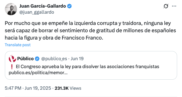 En el capítulo de hoy de "En VOX no somos franquistas", García-Gallardo nos habla de la gratitud hacia la figura y obra del monórquido asesino.