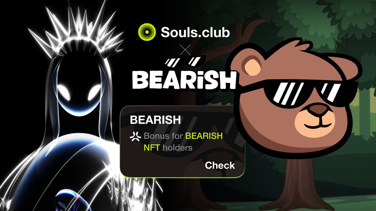 SoulsClubInc's tweet image. We’re excited to announce another collaboration!

@bearish_af x @SoulsClubInc 

Go grab your Diamonds, Arcade Tokens, and more!