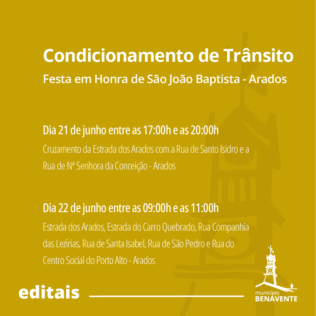 BenaventeCamara's tweet image. Editais – Condicionamento de Trânsito/ Arados
Saiba mais em bit.ly/editais-transi…
-
#condicionamento #trânsito #arados #portoalto #sãojoãobaptista #municipiodebenavente #benavente #samoracorreia #santoestevao #barrosa