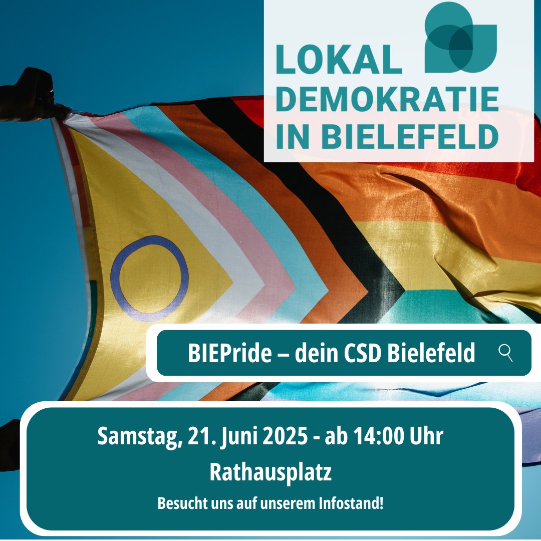 DerGugat's tweet image. 🏳️‍🌈 Wir sind beim BIEPride 2025!

👉 Am 21.6. mit Infostand &amp;amp; Fußgruppe dabei
📍 Start: 14:00 Uhr, Rathausplatz
🙌 Besuch uns oder hilf mit am Stand!

Mehr Infos hier:
🔗 lokaldemokratie-in-bielefeld.de/2025/06/18/%f0…

#BIEPride #CSD2025 #Bielefeld