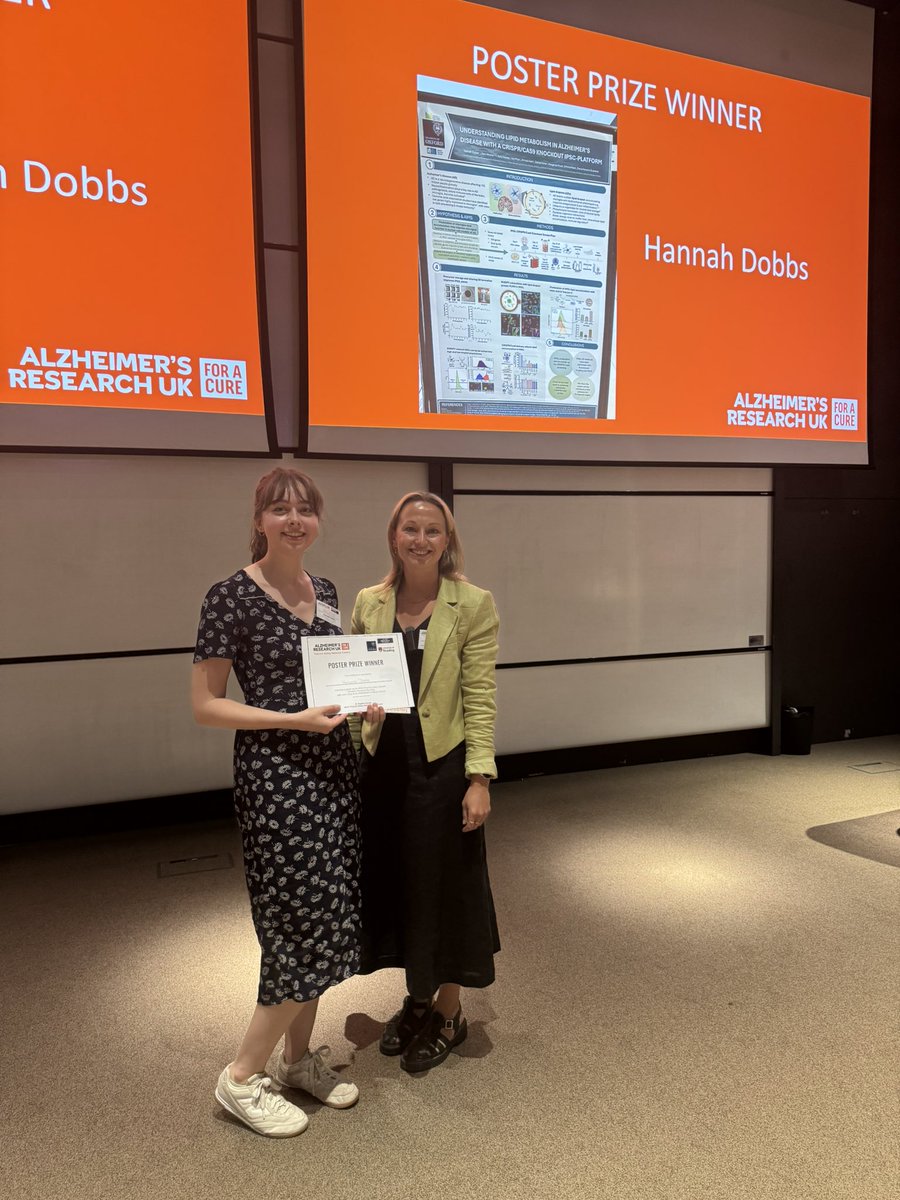 ARUKThamesV's tweet image. Congratulations to our poster prize winner from Wednesday’s @AlzResearchUK Research day!
Hannah Dobbs won with her poster: Understanding Lipid Metabolism in Alzheimer’s Disease with a CRISPR/Cas9 Knockout iPSC-Platform