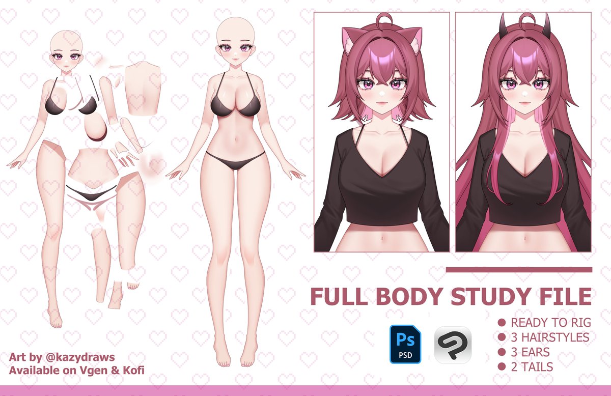 kazydraws's tweet image. ✦Vtuber model study file release & giveaway!✦
Like, follow, rt to join. 5 winners will be announced on June 25th!
▸ Fully cut and optimized for rigging practice
▸ Perfect for studying layer separation
▸ Different hair/ear/tail options
✦Available on both #VGenShop and…