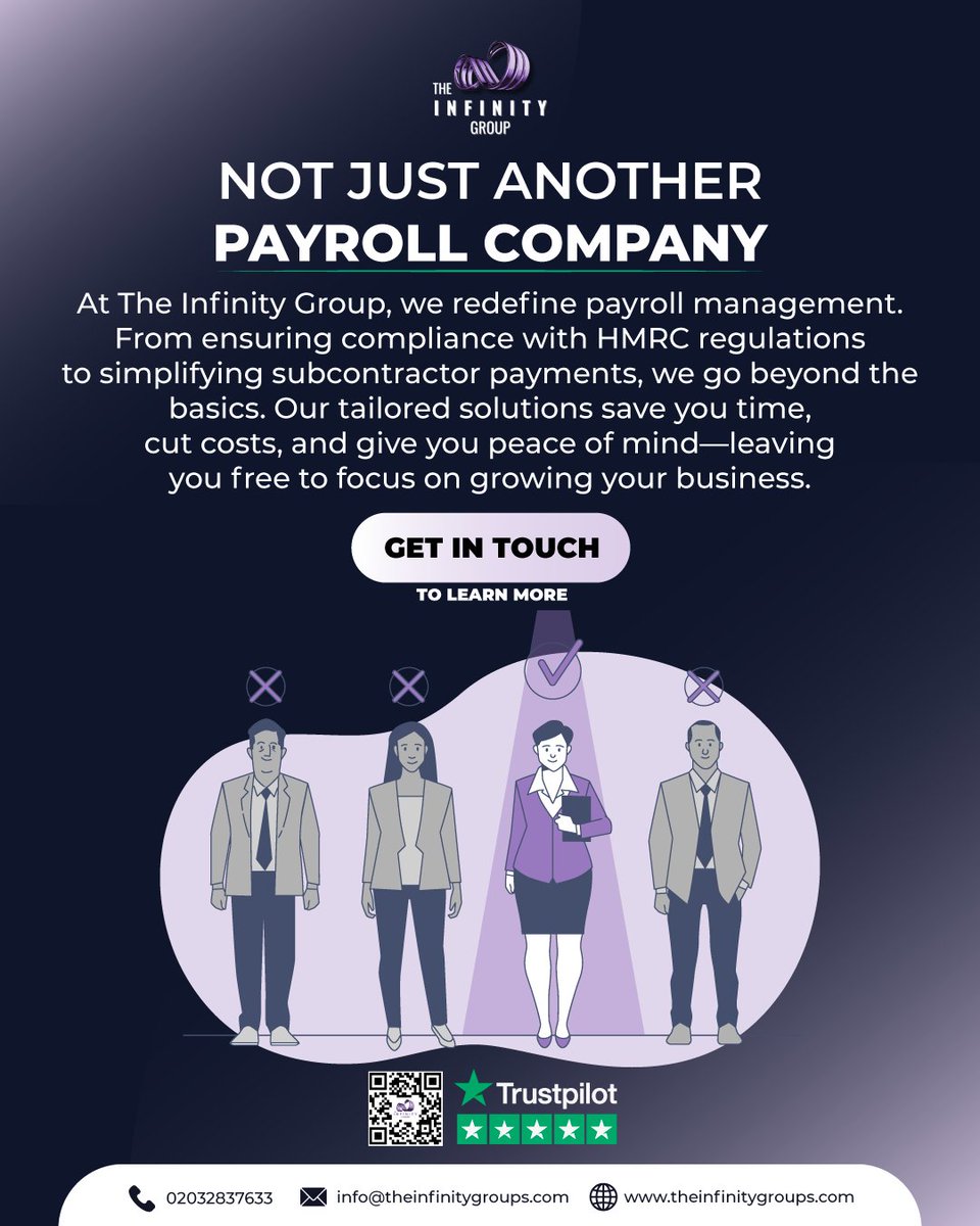 InfinitySolut15's tweet photo. The Infinity Group – Payroll Made Smarter
We simplify payroll and subcontractor management with fully compliant, cost-saving solutions—so you can focus on growing your business.
📞 02032837633 | 📧 info@theinfinitygroups.com | 🌐 https://t.co/5gk7PZvrU5 https://t.co/p9CSkVDq7D