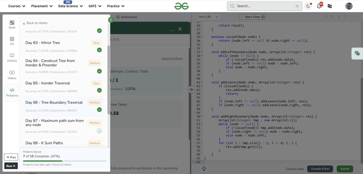 Jeeteshwar07's tweet image. Day 86 of my GFG 160 journey — solved “Tree Boundary Traversal”! 🌳🌀
Captured the tree’s outline — from left boundary to leaves to the right! 🧭✨
#Day86 #BoundaryTraversal #BinaryTreeViews #gfg160 #geekstreak2025 @geeksforgeeks