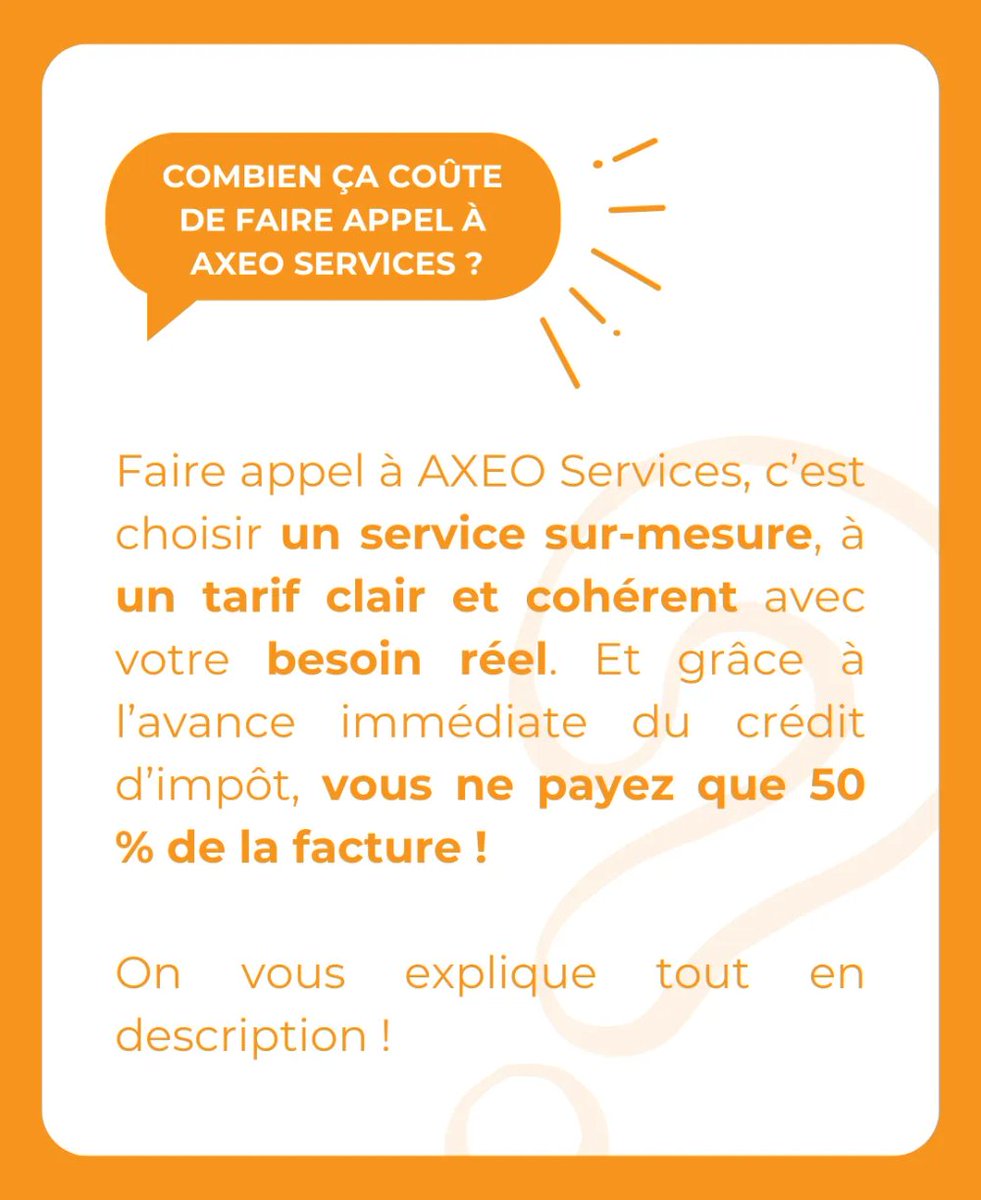 AxeoDizier's tweet photo. 💡 Avec AXEO Services, vous savez exactement ce que vous payez… et pourquoi.

📍 Besoin d’en savoir plus ? Contactez sans attendre votre agence AXEO Services locale !

#AXEOServicessaintdizier  #ServicesADomicile  #AideADomicile #Menage #Jardinage #AideAuxSeniors https://t.co/hPMO4pSCeg