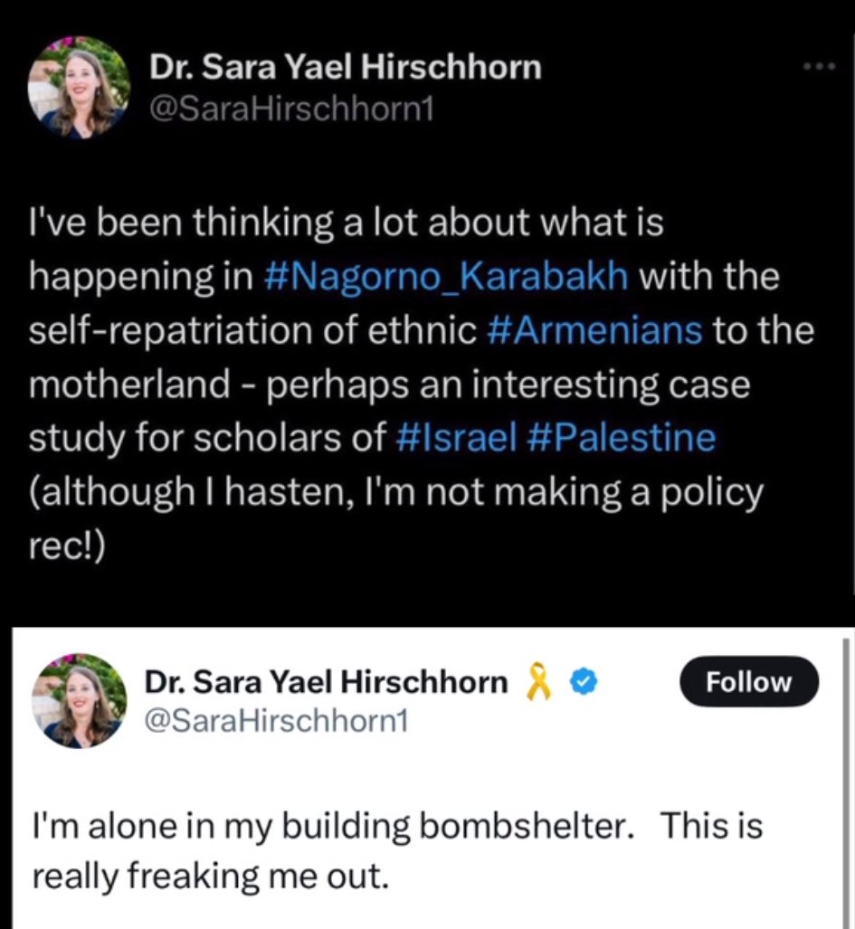 When an Israeli historian sees the genocide of Armenians in Artsakh as an “interesting case study” for Palestine.

But when sirens sound in Tel Aviv, suddenly it’s no longer a case study.