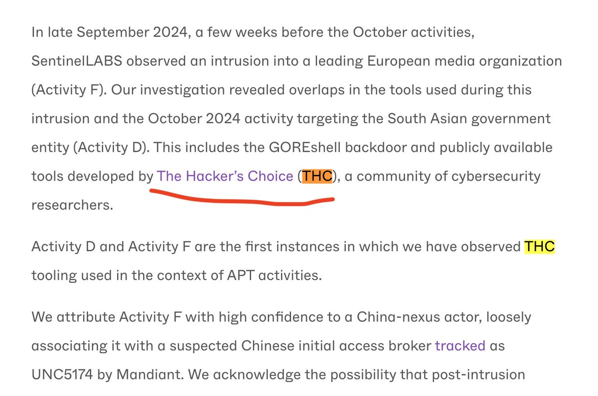 Dear UNC5174, you have violated THC's Terms &amp; Conditions ("to be used for good purpose and academic research only"). 

May want to discuss this with your therapist. 🤷‍♂️

sentinelone.com/labs/follow-th…