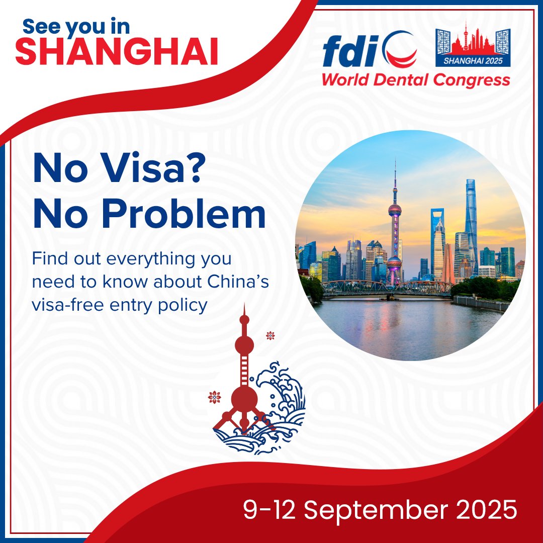 Attending FDI World Dental Congress just got so much easier! 🎉 Starting Nov. 30, 2024, visitors from 38 countries can enter China visa-free for up to 30 days—just in time for the biggest dental gathering of the year! 🦷🚀

Want to learn more? Check out the latest China visa