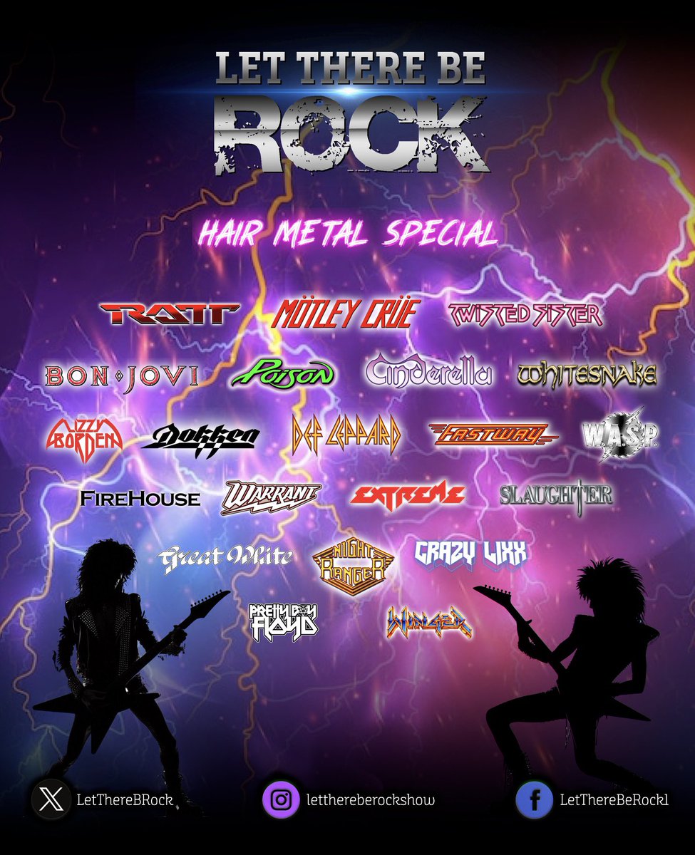 Let There Be Rock (@lettherebrock) on Twitter photo ⭐️Tonight! (20th June) as I’m away enjoy a repeat of the HAIR METAL SPECIAL! 8-10pm on <a href="/Phoenix967FM/">Phoenix 96.7 FM</a> and 7-9pm on <a href="/CValleyRadio/">Calder Valley Radio</a>
So dig out the spandex and hairspray and dust down the air guitar for 2 hours of wall to wall classics! 🤘🎸
#HairMetal #UKRadio #LetThereBeRockShow ⭐️Tonight! (20th June) as I’m away enjoy a repeat of the HAIR METAL SPECIAL! 8-10pm on <a href="/Phoenix967FM/">Phoenix 96.7 FM</a> and 7-9pm on <a href="/CValleyRadio/">Calder Valley Radio</a>
So dig out the spandex and hairspray and dust down the air guitar for 2 hours of wall to wall classics! 🤘🎸
#HairMetal #UKRadio #LetThereBeRockShow