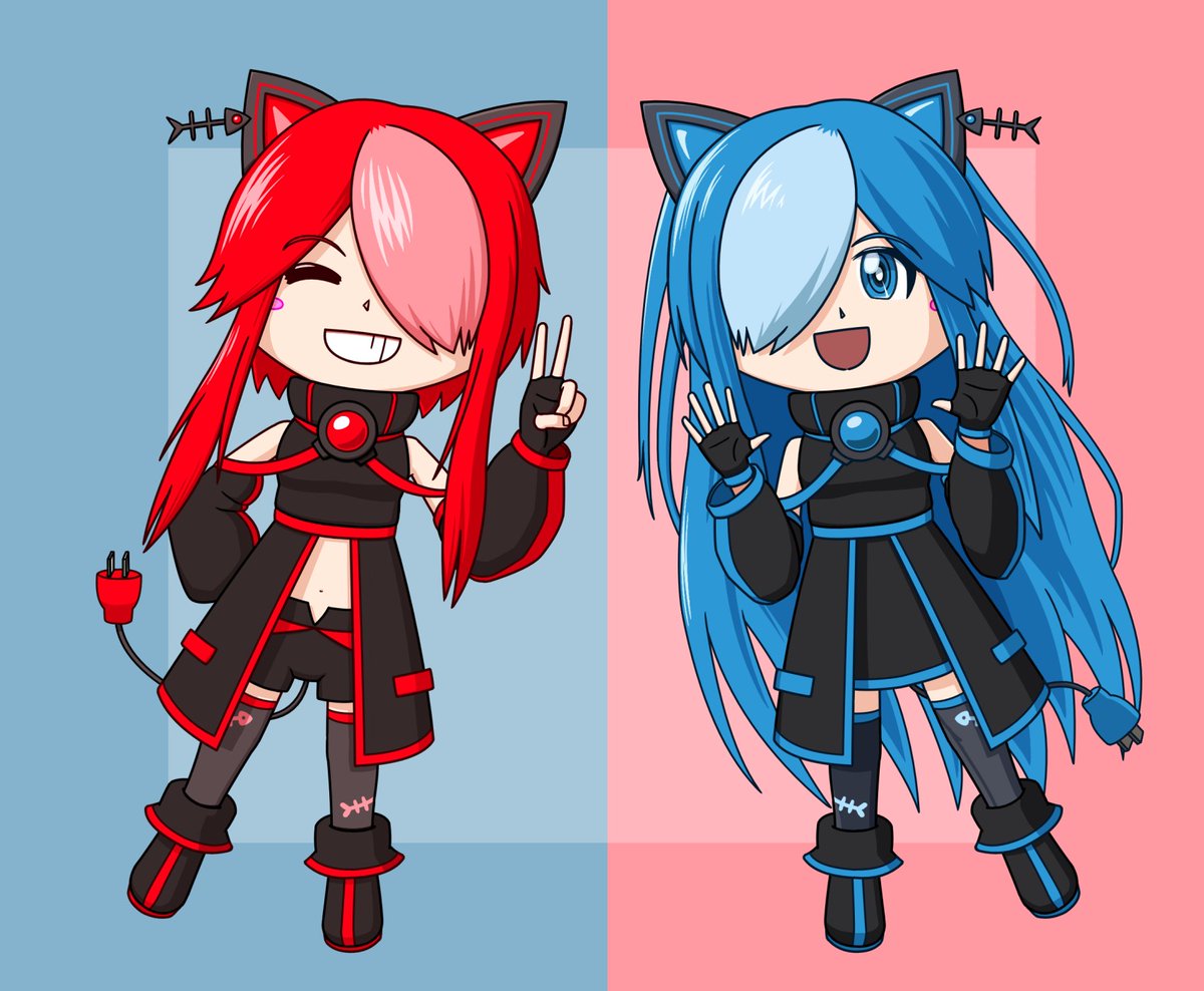 猫使アルちゃんとビィちゃんを描きました！
生誕祭用に描いていたものですが、案の定間に合いませんでした…
#猫使RB