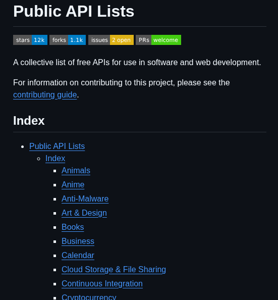 public list of free APIs for software and web projects