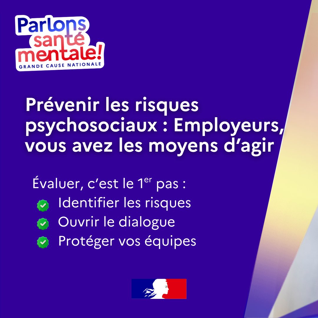 #SantéAuTravail | En tant qu’employeur, vous avez un rôle déterminant dans la prévention des risques psychosociaux.
Stress, surcharge mentale, conflits internes… Ces risques peuvent être identifiés et évalués de manière concrète.

Évaluer, c’est agir :
✔ Pour mieux comprendre