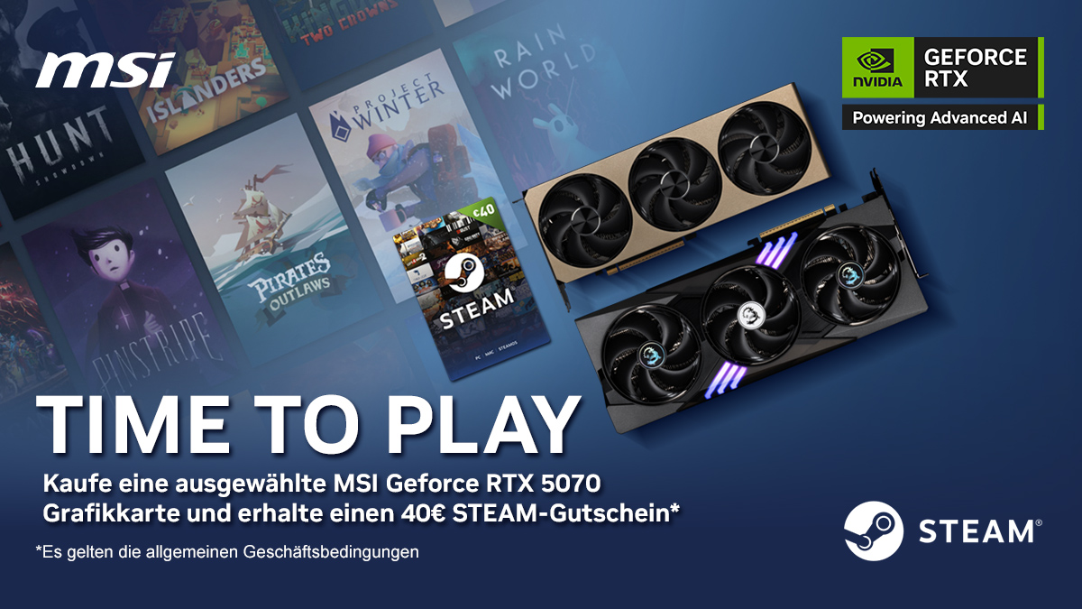 40€ Steam-Guthaben beim Kauf ausgewählter MSI 5070 Grafikkarten sichern! Die Aktion läuft nur noch bis zum 04.07.2025 und nur solange der Vorrat reicht. Nicht verpassen!
mindfactory.de/Produkte/MSI_T…