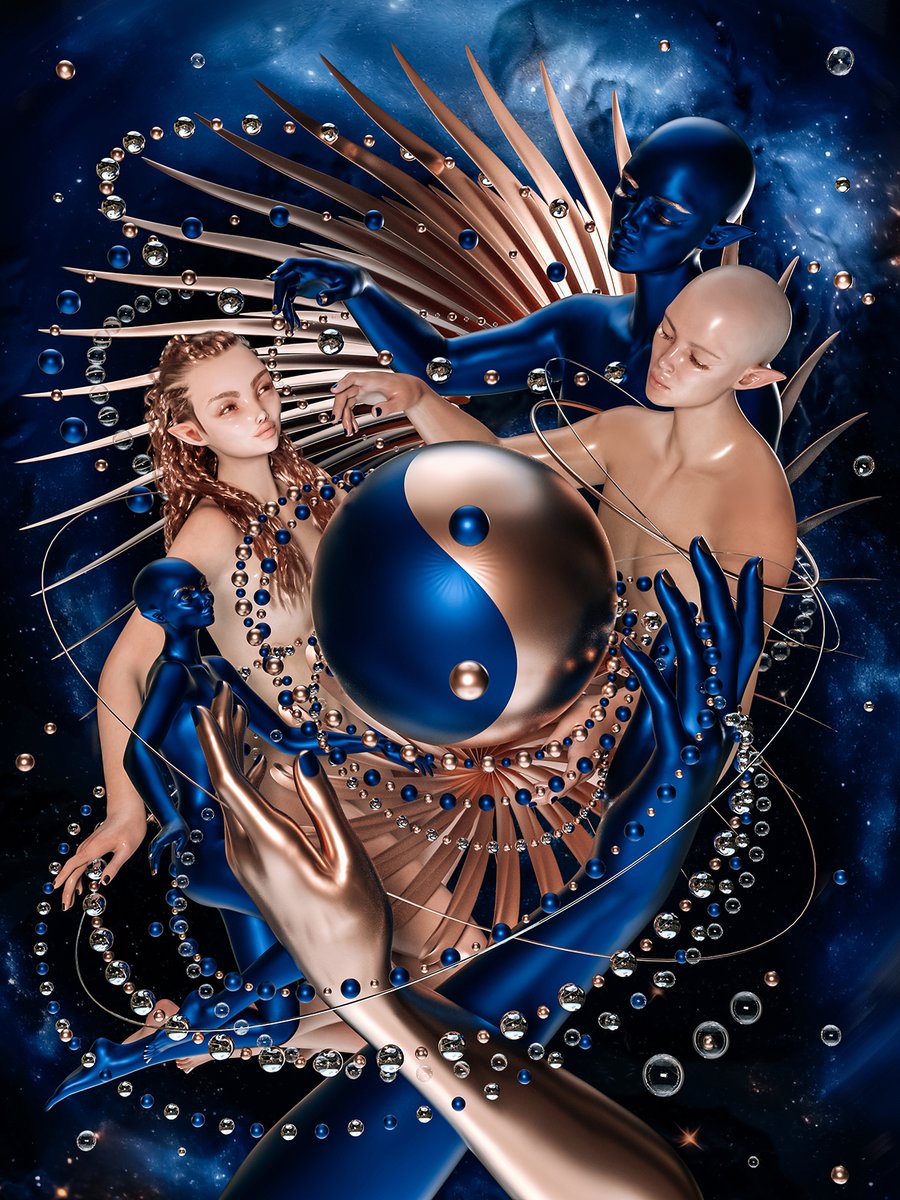 Good morning ! 🔮
it's my new art 𝐘𝐢𝐧 𝐘𝐚𝐧𝐠 ☯️✨ 1/1 on <a href="/objktcom/">objkt.com</a> 

“Stitching the cosmic threads with Yin Yang allure ..”
🔗↓