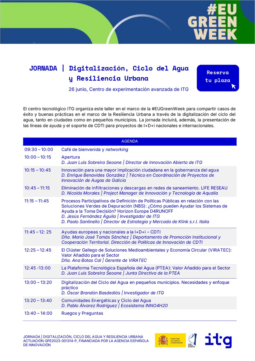 LIFEreseau's tweet image. We are delighted to support the workshop “Digitalisation, Urban #Water Cycle and Resilience”, organised by ITG on 26 June in A Coruña (Spain) as part of the #EUGreenWeek 2025.
✍️Register now: forms.office.com/e/gz4kaUjJZ3
@LIFEprogramme