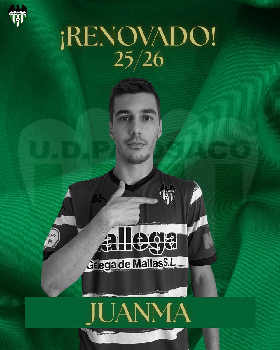 🔁 RENOVADO 🔁 

Juanma continuará defendendo a camiseta da UD Paiosaco unha tempada máis! 💚

Xogador polivalente, de entrega total e un dos nosos veteráns no vestiario.  E xa o sabedes… se el sorrí, todos sorrimos 😊⚽

#Juanma #Renovado #UDPaiosaco2526 #SeguimosNaLoita💚⚽