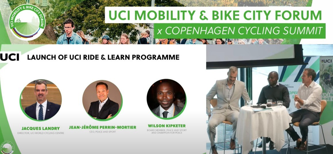 🌍The UCI Mobility &amp; Bike City Forum 2025 is held on June 20-21 in Copenhagen. 

🚴‍♀️On this occasion, Jean-Jérôme Perrin Mortier, CEO of Peace and Sport, Wilson kipketer, Peace and Sport board member and Jacques Landry, Director of the World Cycling Center (WCC - UCI) are