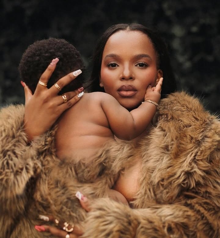 Blxckie's girlfriend Hermosa with their son.