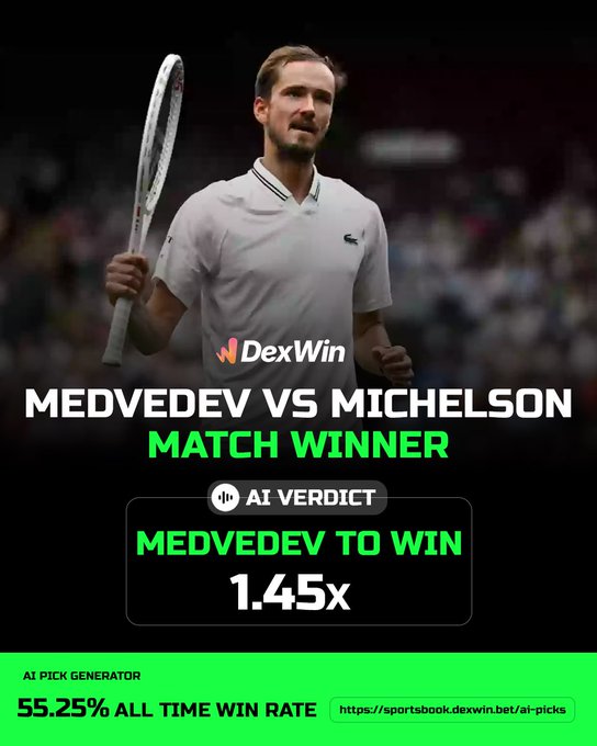 ATP Halle 🇩🇪 Tennis Betting Predictions, Tennis Betting Lines & Tennis Betting Odds Today 

✅ DANIIL MEDVEDEV to def ALEX MICHELSON ✅ 

Follow @DexWin_Sports for the best Tennis betting odds, Tennis betting picks and Tennis predictions today 🎾