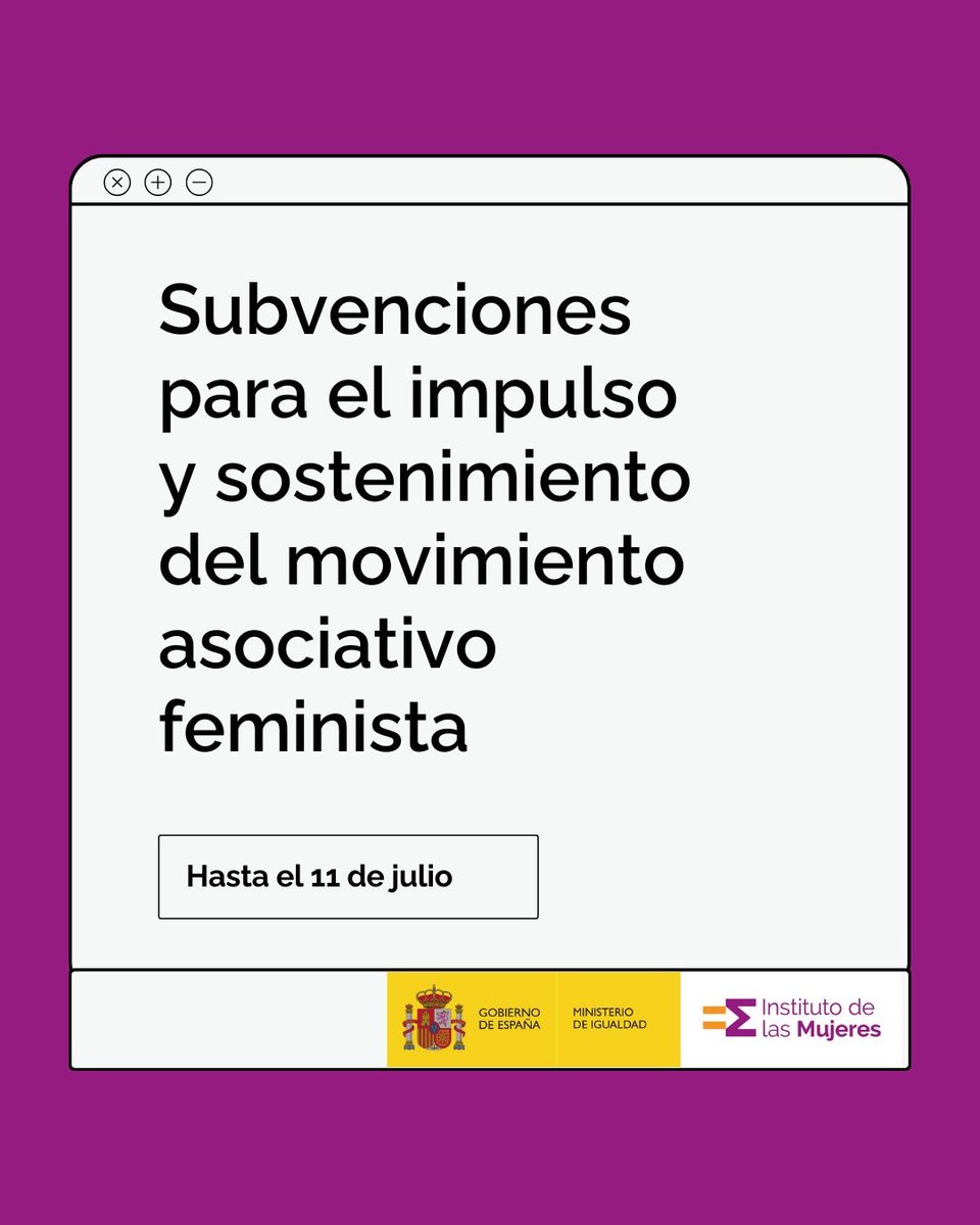 Instituto de las Mujeres (@instmujeres) on Twitter photo El <a href="/InstMujeres/">Instituto de las Mujeres</a> destina 1.850.000 euros para el impulso y sostenimiento del movimiento asociativo feminista
📲 Solicitudes, hasta el 11 de julio: bit.ly/4k2QhVR
✔️Feminismo como motor de transformación social. El <a href="/InstMujeres/">Instituto de las Mujeres</a> destina 1.850.000 euros para el impulso y sostenimiento del movimiento asociativo feminista
📲 Solicitudes, hasta el 11 de julio: bit.ly/4k2QhVR
✔️Feminismo como motor de transformación social.