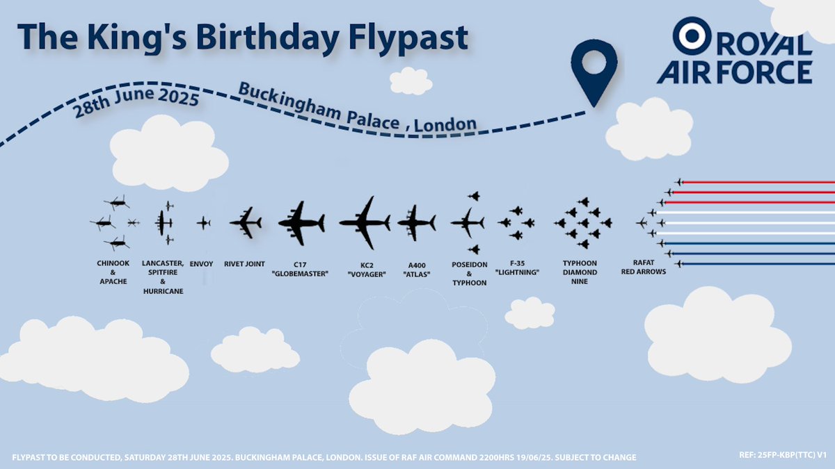 ForcesNewsRX's tweet image. The RAF Chief of the Air Staff, @ItsGaffa, has announced the King’s Birthday Flypast lineup featuring the iconic Red Arrows and much more!