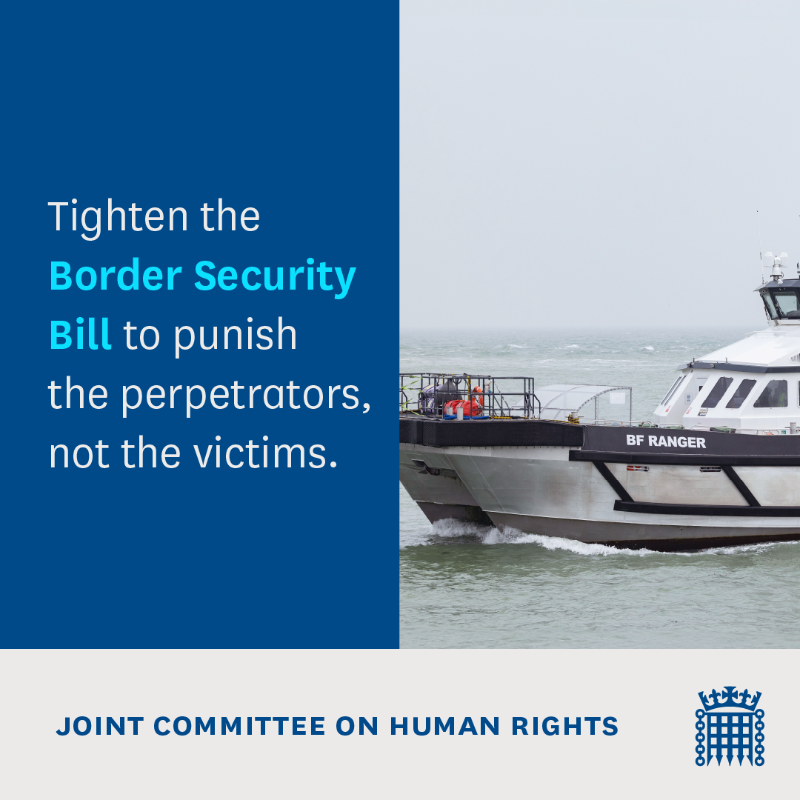 HumanRightsCtte's tweet photo. We have published a report on the Border Security, Asylum and Immigration Bill.

We are calling for amendments to tighten the Bill to punish the perpetrators and not the victims.

Read all our recommended amendments: https://t.co/UbJXzawsGM