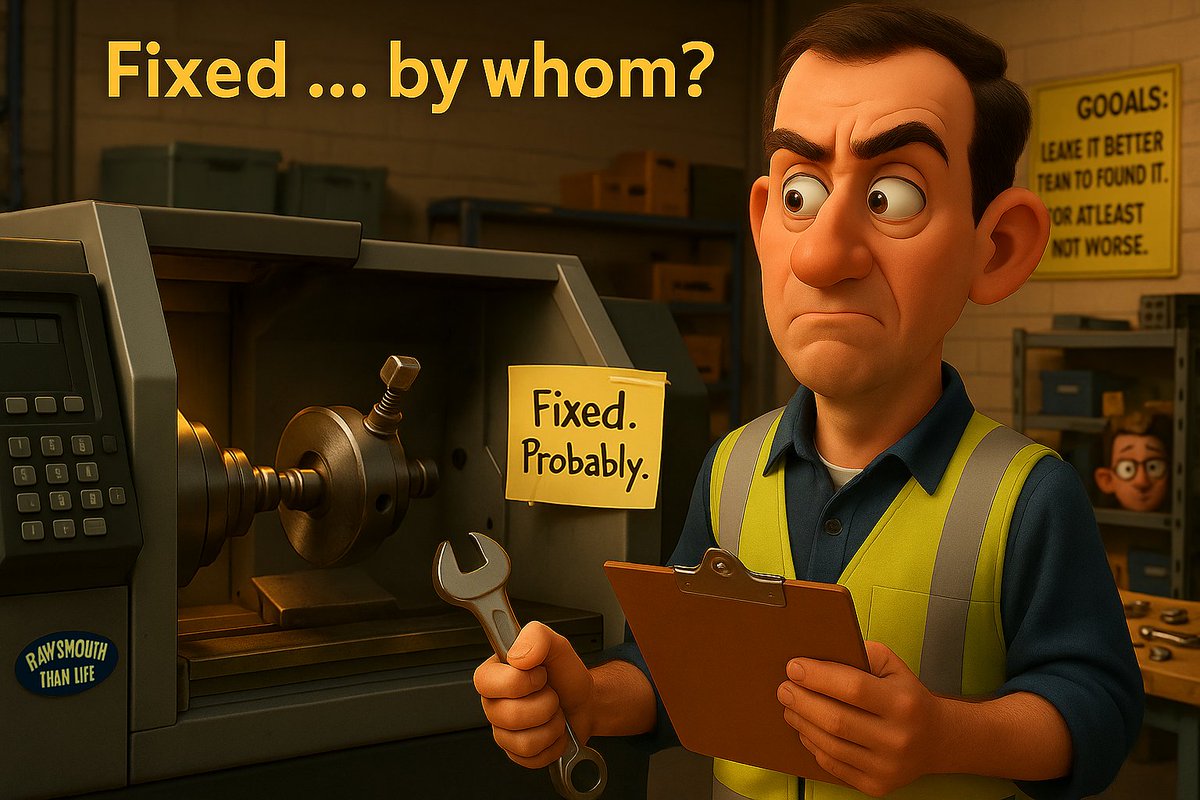 PRVEngineering's tweet image. Friday checklist:

☐ Tools away
☐ Safety boots off
☑️ Wonder who "tightened" that bolt

Shoutout to the CNC machine that ran smoother this week than my entire life. 👏

#EngineerHumour #ManufacturingMindset