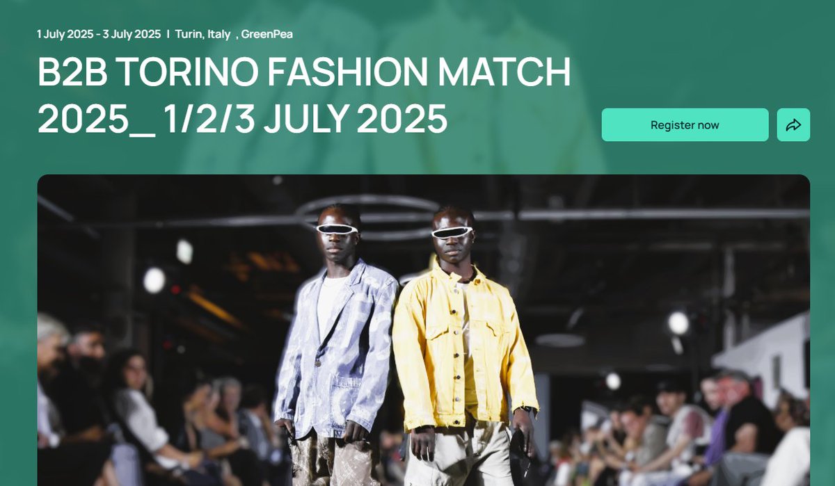 B2B Torino Fashion Match 2025 🚀

Sei un fashion designer o hai un brand emergente?Partecipa al nostro B2B dal 1 al 3 luglio a Torino, al Green Pea Retail Park. Abbiamo già 180 partecipanti da più di 30 paesi e ospiteremo buyer da Thailandia e Hong Kong!
👉pie.camcom.it/internazionali…