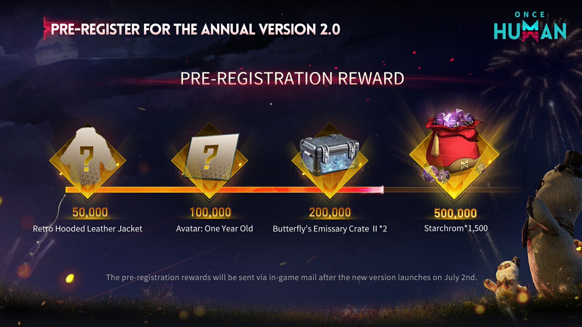 OnceHuman_'s tweet photo. Pre-Register Now for the Annual Version 2.0 and Claim Free Cosmetics, Starchrom, and more!🎉

🗓️ The annual version 2.0 is launching this July. Stay tuned!

🔗 Pre-register now to unlock exclusive rewards: https://t.co/CTJjAnxaKY

#OnceHuman #oncehumanmobile https://t.co/UCM4oV97yg