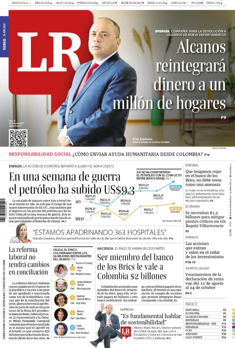 Hoy, en la #Portada LR | "Alcanos reintegrará dinero a un millón de hogares"

Más noticias en larepublica.co