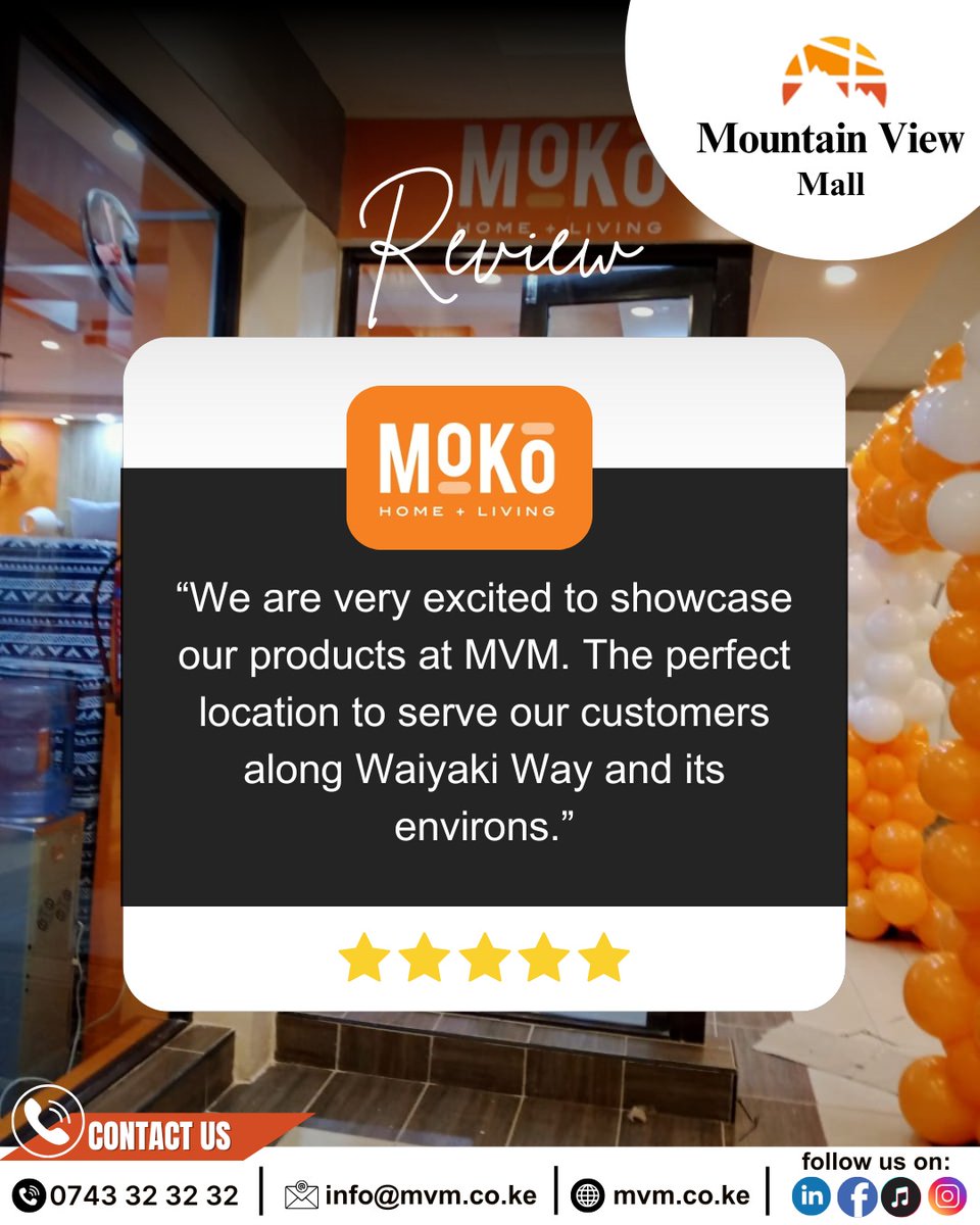Mountain View Mall (@mvm_ke) on Twitter photo 👋 Moko’s in—are you next?
Grow your brand at Mountain View Mall! 🛍️
📞 +254 743 32 32 32 | 🌐 mvm.co.ke
💬 DM “JOIN US” to lease a space today!
#JoinUs #RetailSpaceKenya #MountainViewMall #WaiyakiWay #NairobiBusiness #LeaseWithUs #GrowWithUs 👋 Moko’s in—are you next?
Grow your brand at Mountain View Mall! 🛍️
📞 +254 743 32 32 32 | 🌐 mvm.co.ke
💬 DM “JOIN US” to lease a space today!
#JoinUs #RetailSpaceKenya #MountainViewMall #WaiyakiWay #NairobiBusiness #LeaseWithUs #GrowWithUs