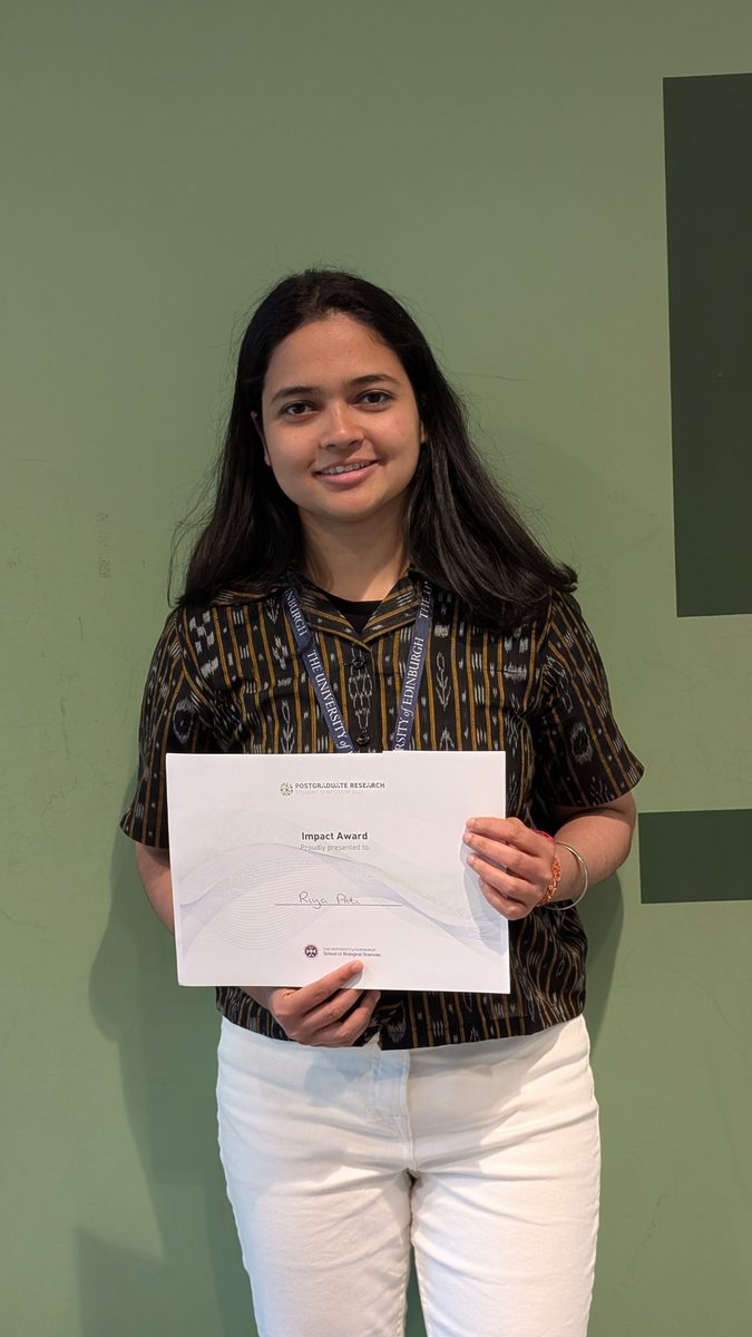 Kumari Riya Pati (@kumaririyapati) on Twitter photo All about yesterday- thrilled to receive the PGR Impact award at the <a href="/SBSatEd/">Biological Sciences | University of Edinburgh</a> symposium 2025! Huge thanks to the public engagement team for the incredible support throughout my journey, we made science accessible and exciting. #publicEngagement #researchoutreach All about yesterday- thrilled to receive the PGR Impact award at the <a href="/SBSatEd/">Biological Sciences | University of Edinburgh</a> symposium 2025! Huge thanks to the public engagement team for the incredible support throughout my journey, we made science accessible and exciting. #publicEngagement #researchoutreach
