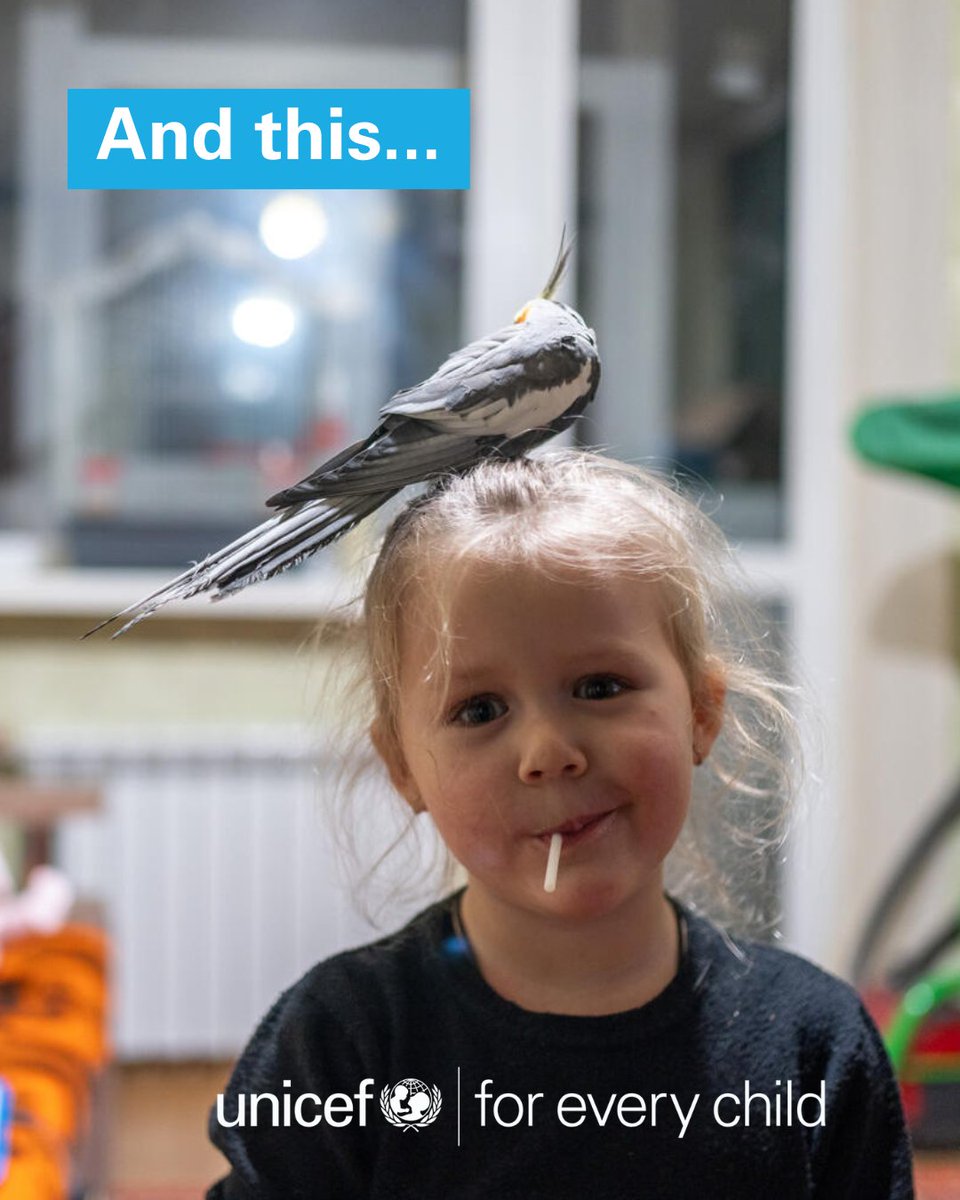 unicefireland's tweet photo. What do we mean when we say "refugee"?

😊 It could be a child with a bright smile in Uganda.
🐦 A Ukrainian girl with her pet bird.
👗 A wee girl twirling in her favourite dress in Panama.

This #WorldRefugeeDay, we stand with every refugee, children and adults alike. 💙 https://t.co/3QvjeR6DQ0