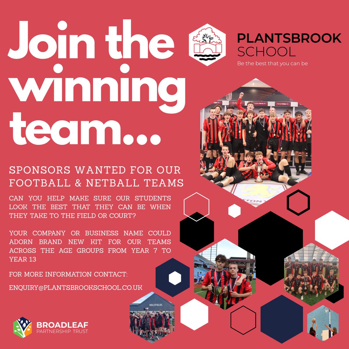 PlantbrkSchool's tweet photo. We're looking for generous supporters to help ensure our students look the best that they can be in their sporting arenas next year.

If you have a company or business who can help please get in touch via the details below https://t.co/2YHp0cySo3