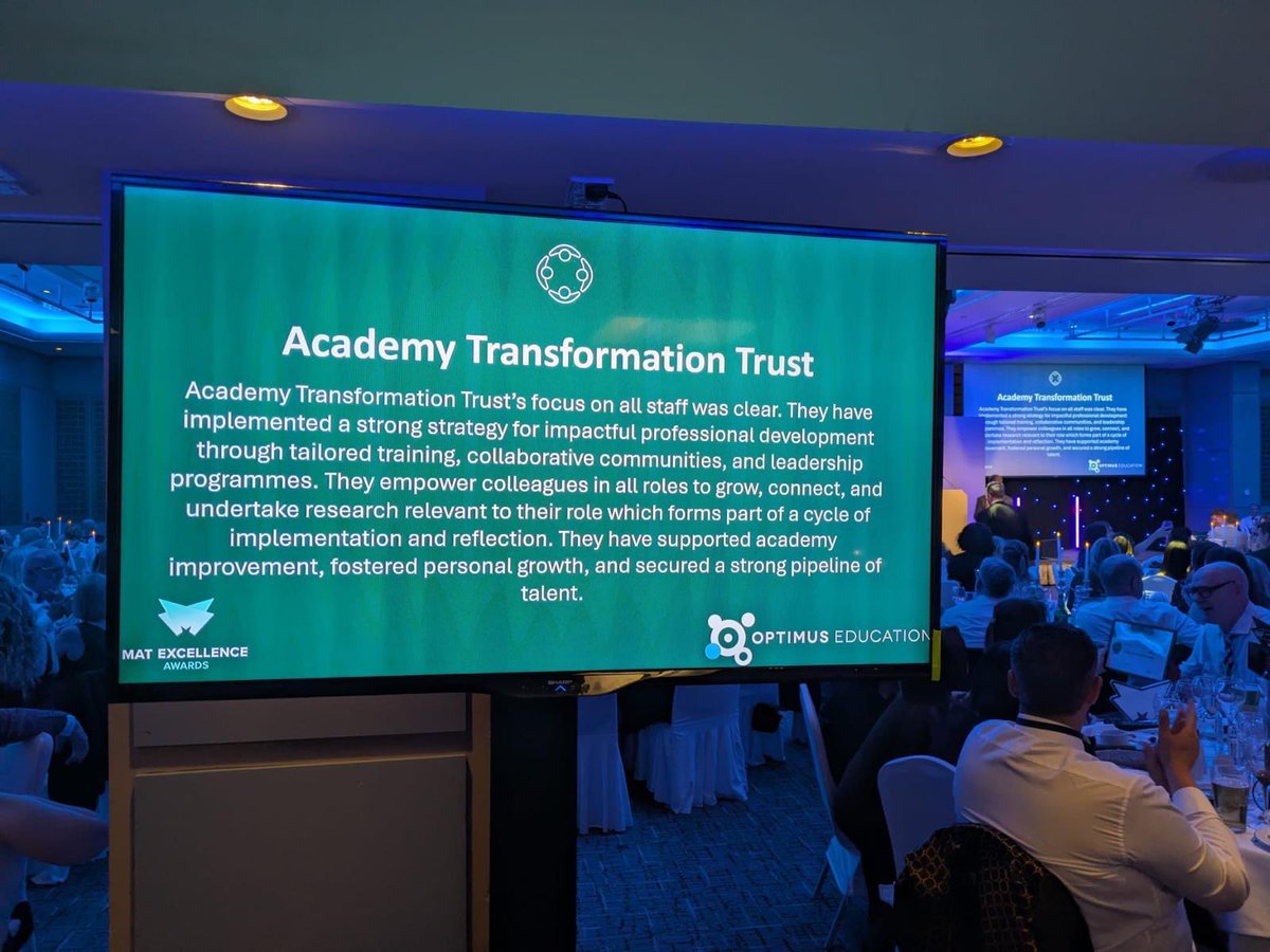 CatherineRusht2's tweet image. Delighted that @ATTInstitute @AcademyTrust won the @OptimusEd MAT Excellence Award for
✨Staff Development✨
✈️🎉✈️🎉✈️

Huge thanks to @ATTIDeputy &amp;amp; the Institute team, our academies, with special mention for our PD Leads 💙

#TransformingPD