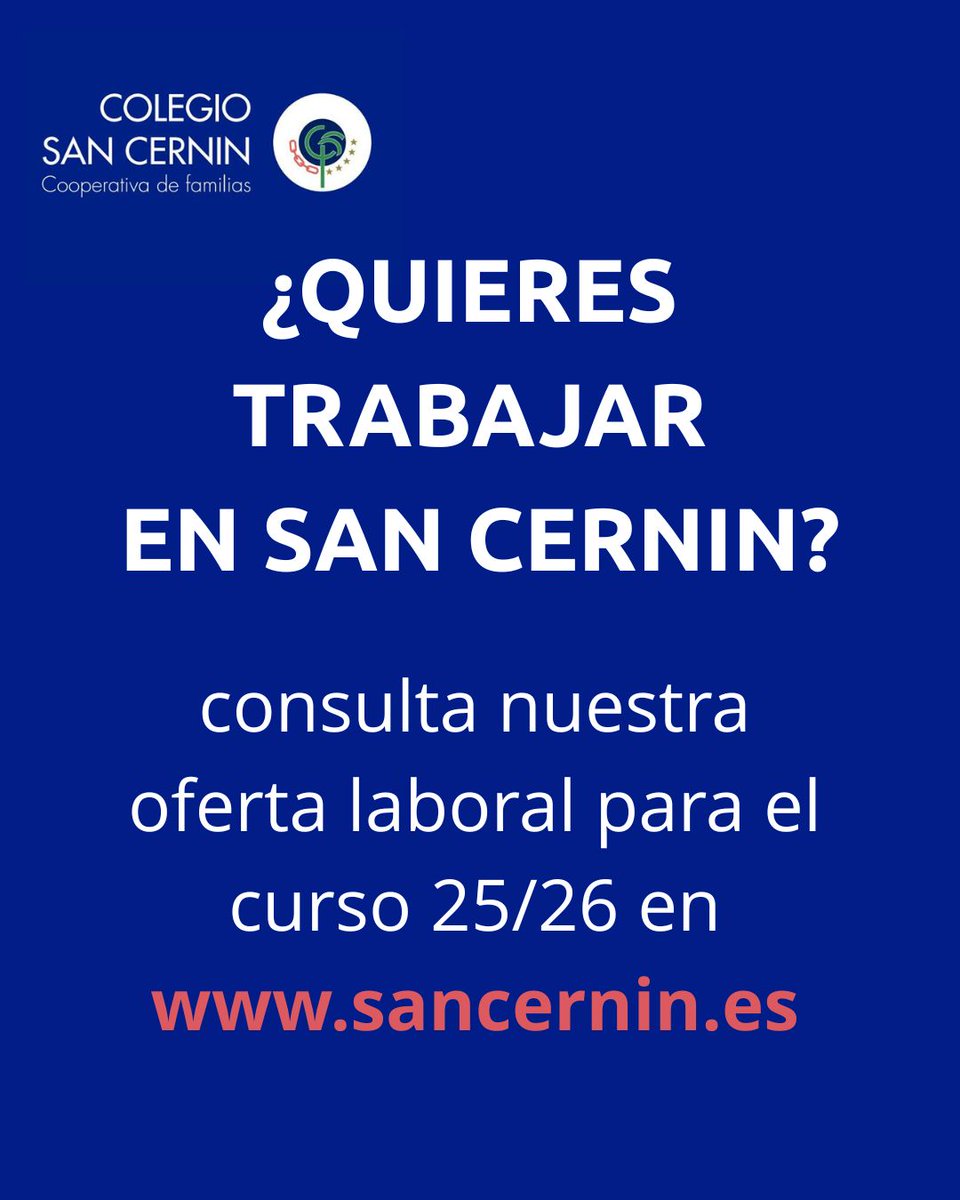 ¿Quieres trabajar en @colegiosancernin? Consulta nuestra oferta laboral para el próximo curso 2025/26 en el apartado Trabaja con nosotros de nuestra web.
#colegiosancernin #vacantes