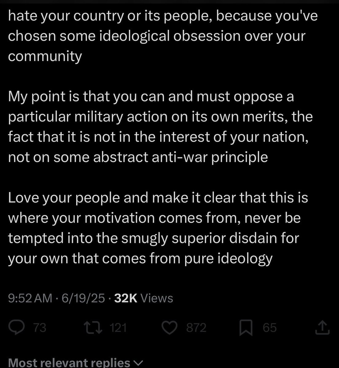 Imagine working for Glenn Beck and posting this. The US is on the cusp of its most catastrophic war since Vietnam with the American right in revolt against it. So Auron deliberately casts doubt in his Blaze audience’s minds about whether self described antiwar folks hate America.